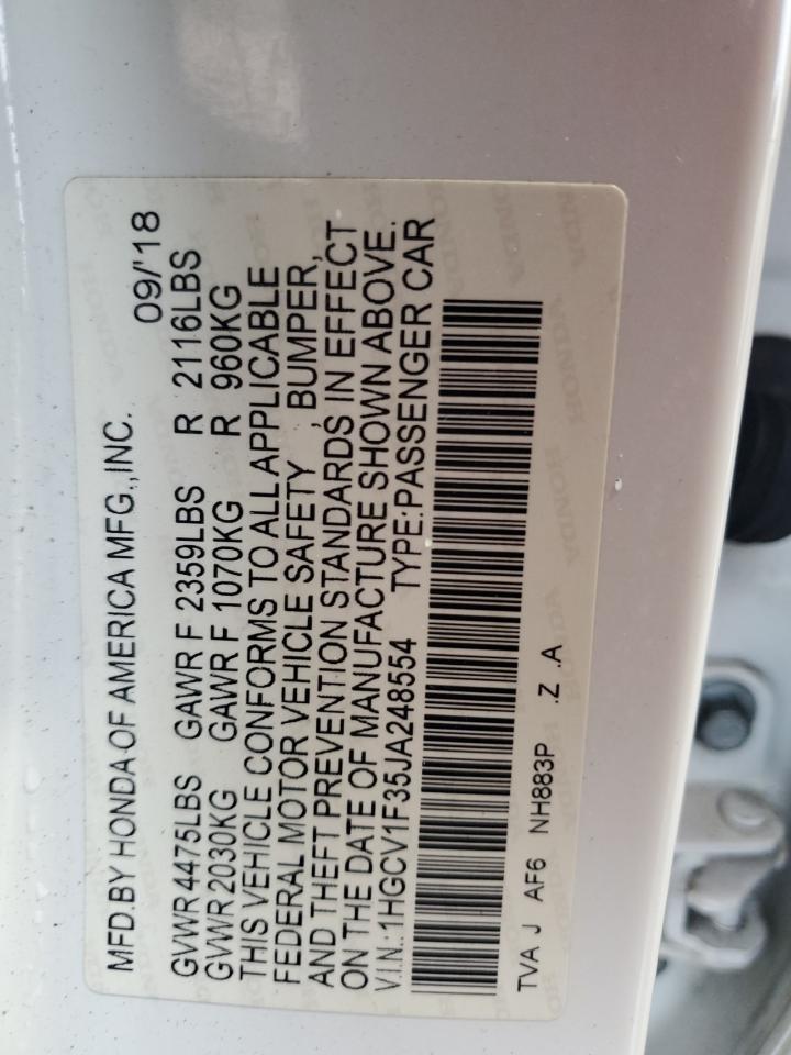 2018 Honda Accord VIN 1HGCV1F35JA248554 Copart auction photo, front end / rear end damage thumbnail 12
