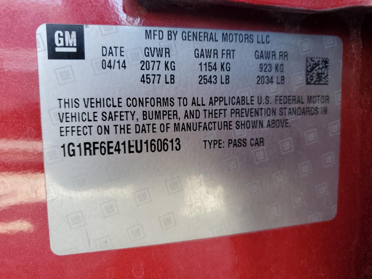 2014 Chevrolet Volt VIN 1G1RF6E41EU160613 Copart auction photo, front end damage thumbnail 12