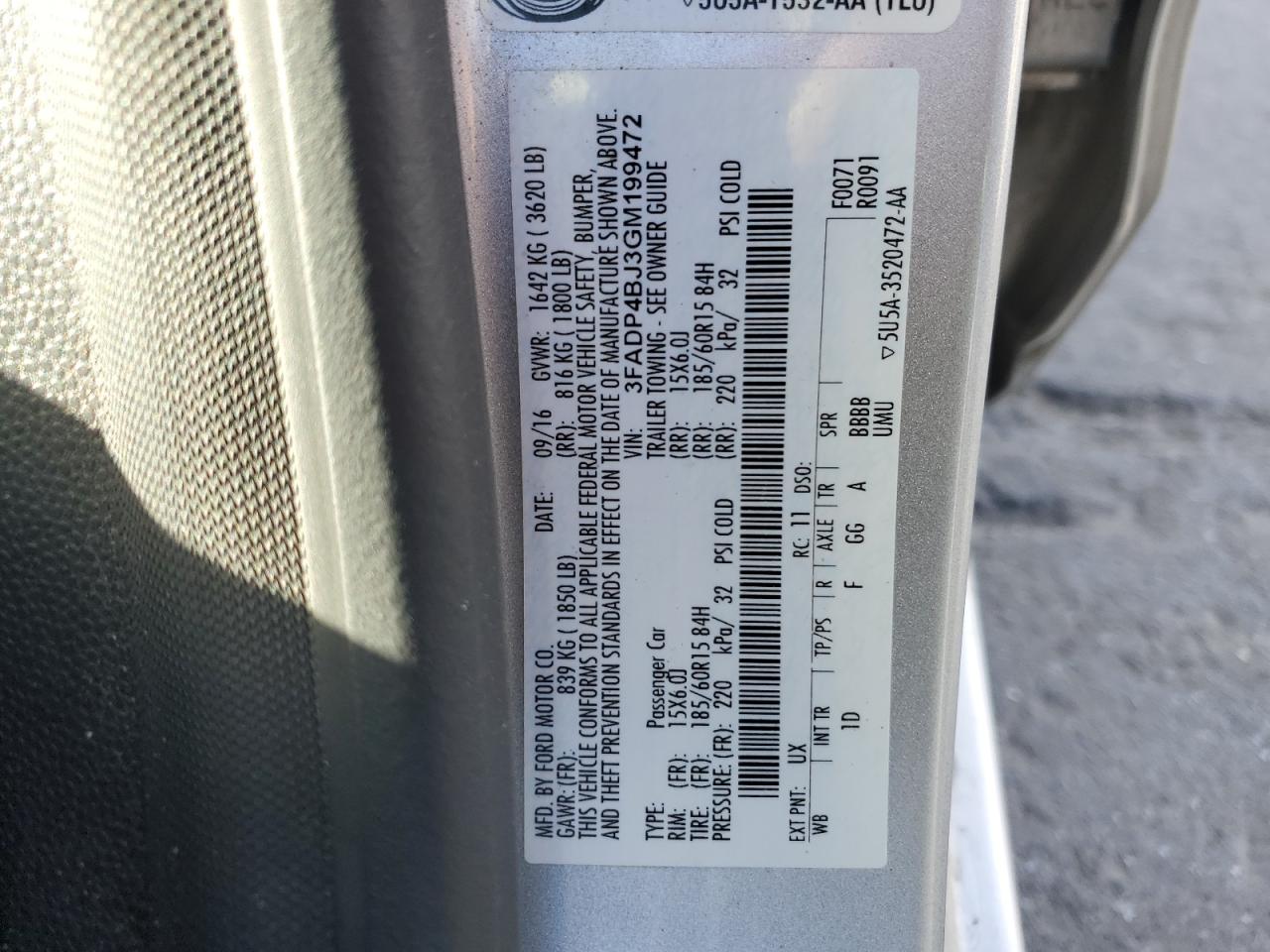2016 Ford Fiesta VIN 3FADP4BJ3GM199472 Copart auction photo, front end damage thumbnail 14