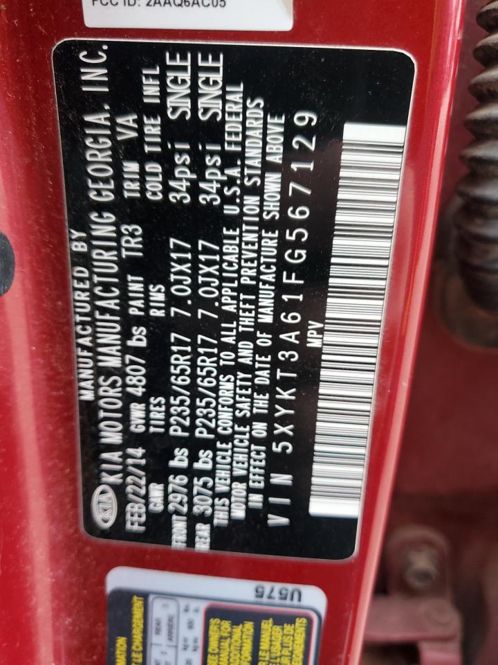 2015 KIA Sorento VIN 5XYKT3A61FG567129 Copart auction photo, mechanical / minor dent/scratches damage thumbnail 13