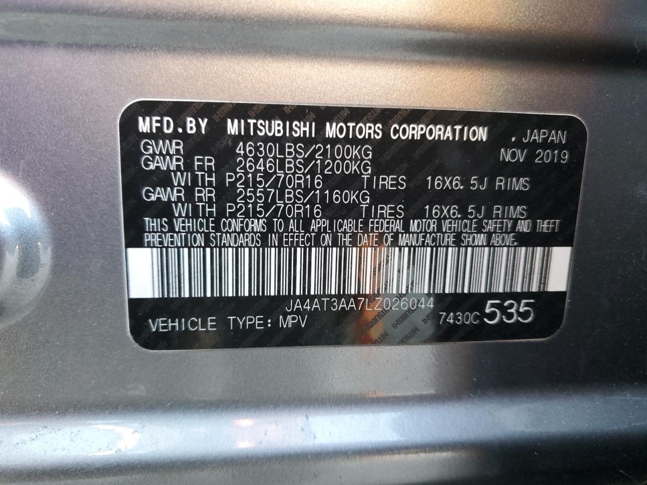 2020 Mitsubishi Eclipse VIN JA4AT3AA7LZ026044 Copart auction photo, front end / all over damage thumbnail 16