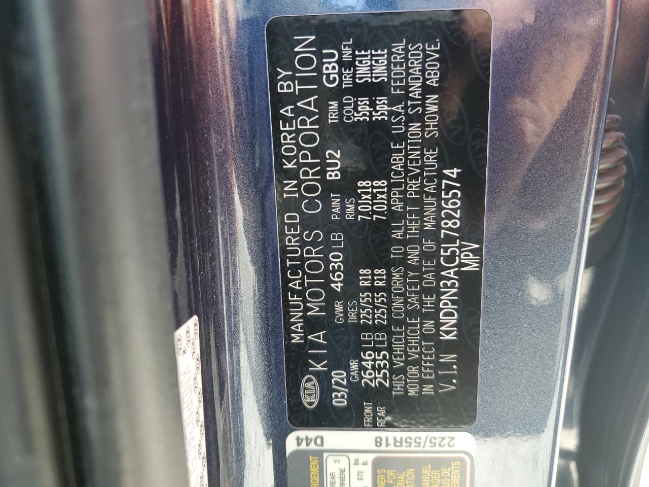 2020 KIA Sportage VIN KNDPN3AC5L7826574 Copart auction photo, front end damage thumbnail 15