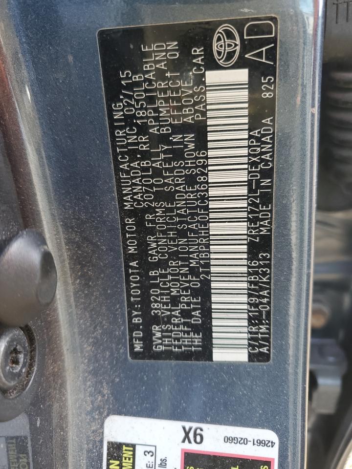 2015 Toyota Corolla VIN 2T1BPRHE0FC368296 Copart auction photo, front end damage thumbnail 12