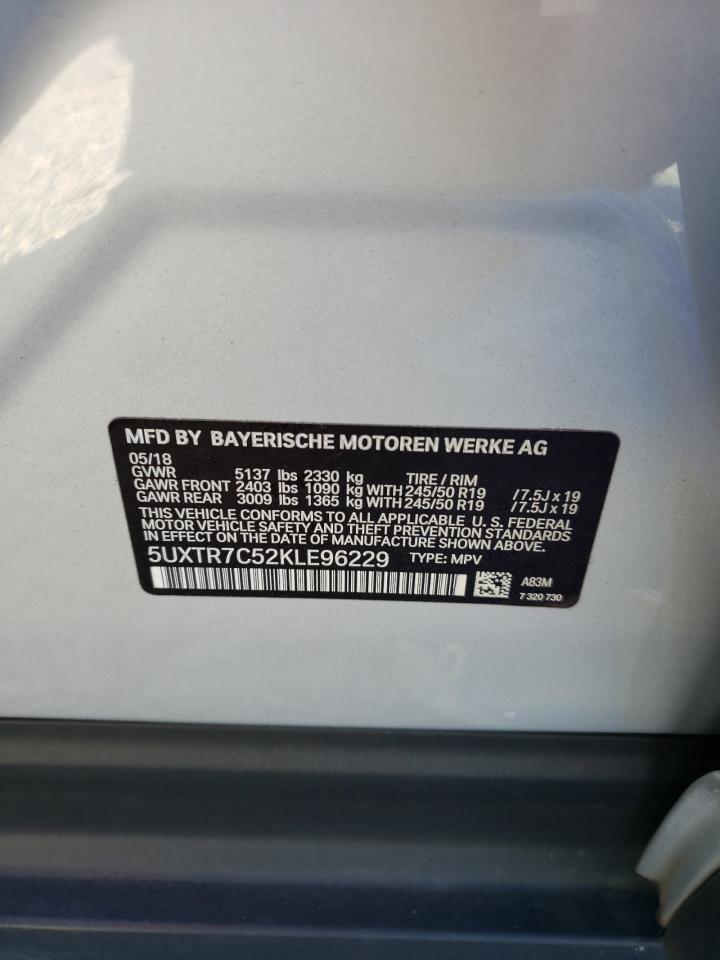 2019 BMW X3 VIN 5UXTR7C52KLE96229 Copart auction photo, rear end damage thumbnail 14