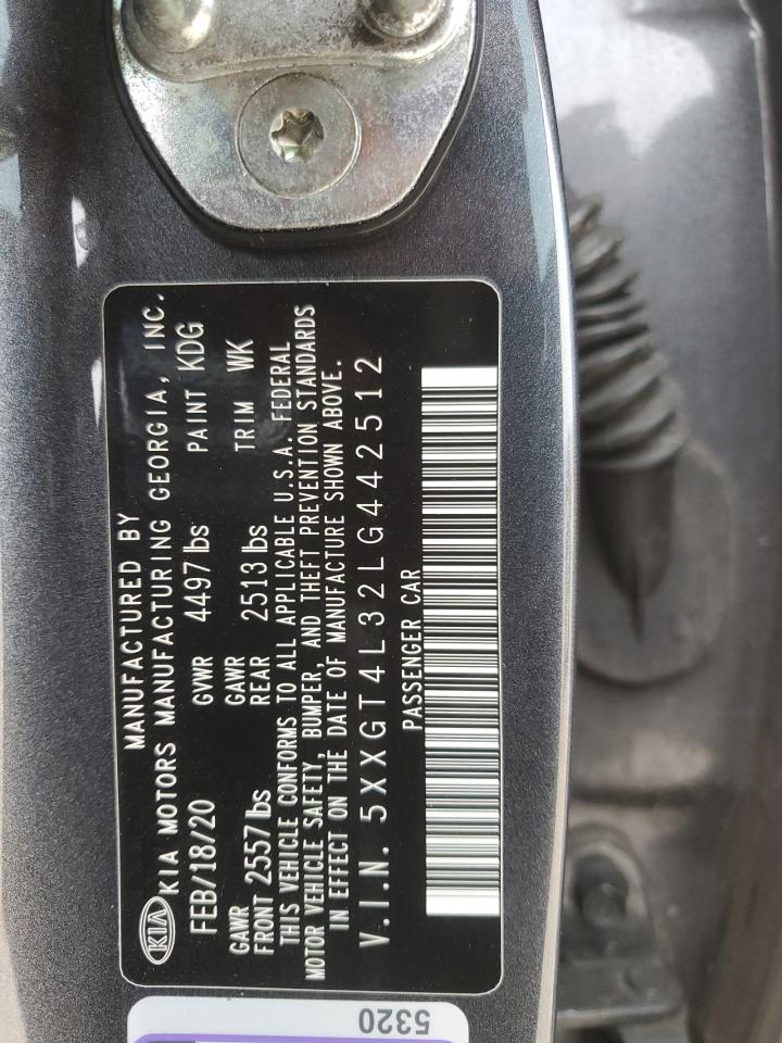 2020 KIA Optima VIN 5XXGT4L32LG442512 Copart auction photo, all over damage thumbnail 12