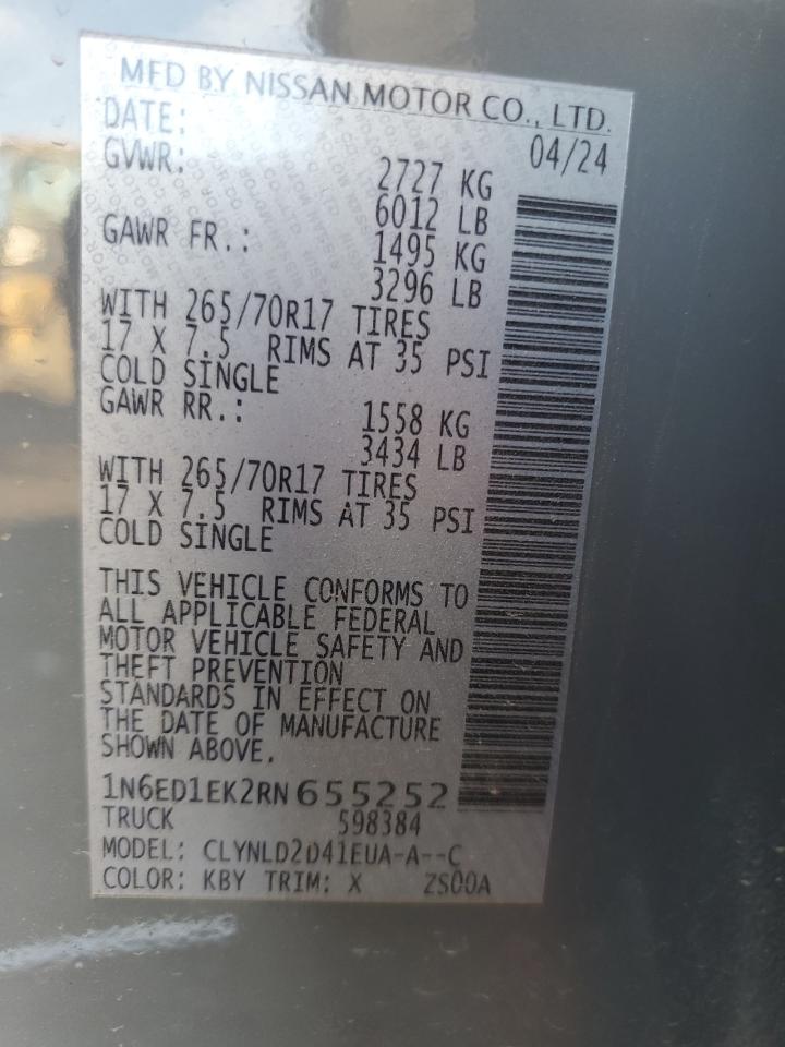 2024 Nissan Navara (Frontier) VIN 1N6ED1EK2RN655252 Copart auction photo, front end damage thumbnail 12