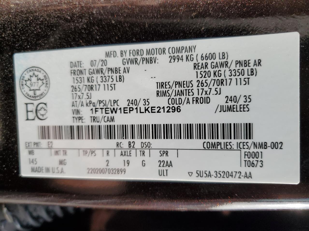2020 Ford F-150 VIN 1FTEW1EP1LKE21296 Copart auction photo, burn - engine damage thumbnail 13
