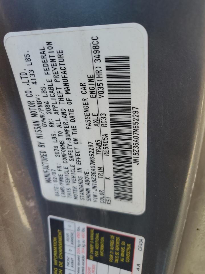 2007 Nissan 350Z VIN JN1BZ36A07M652297 Copart auction photo, rear end damage thumbnail 12
