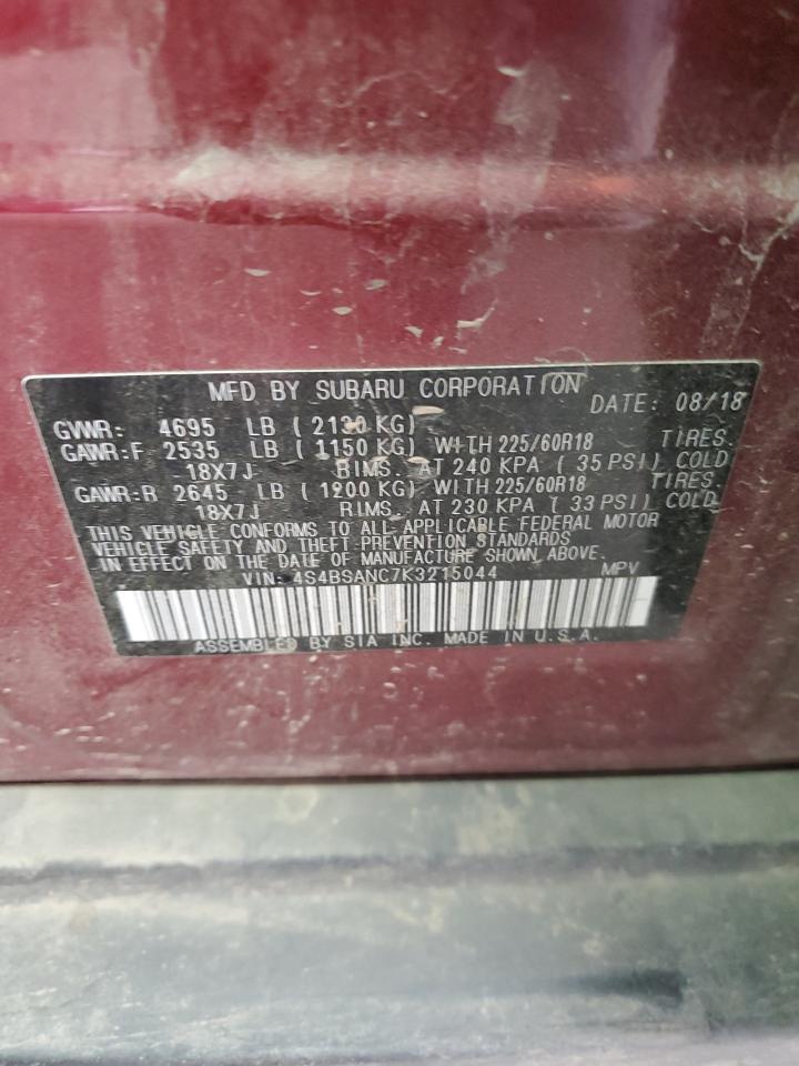 2019 Subaru Outback VIN 4S4BSANC7K3215044 Copart auction photo, all over damage thumbnail 13