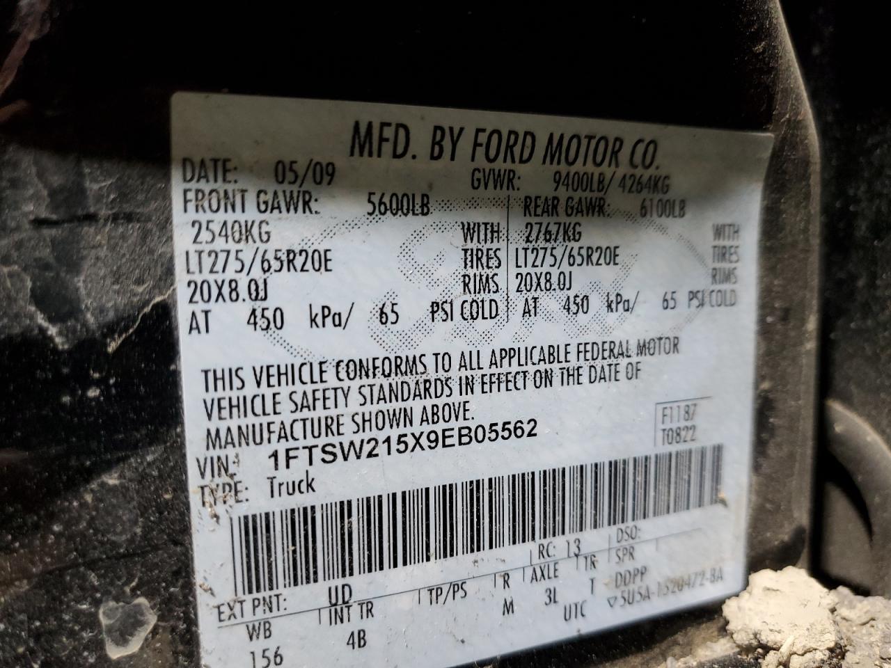 2009 Ford F250 VIN 1FTSW215X9EB05562 Copart auction photo, rollover damage thumbnail 13