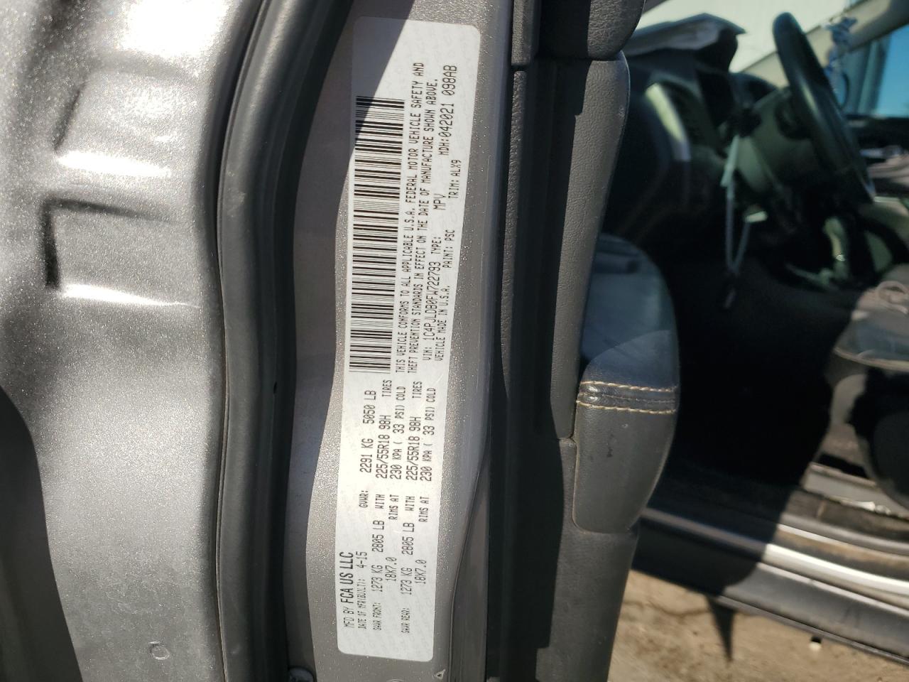 2015 Jeep Grand Cherokee VIN 1C4PJLDB0FW722793 Copart auction photo, front end damage thumbnail 15
