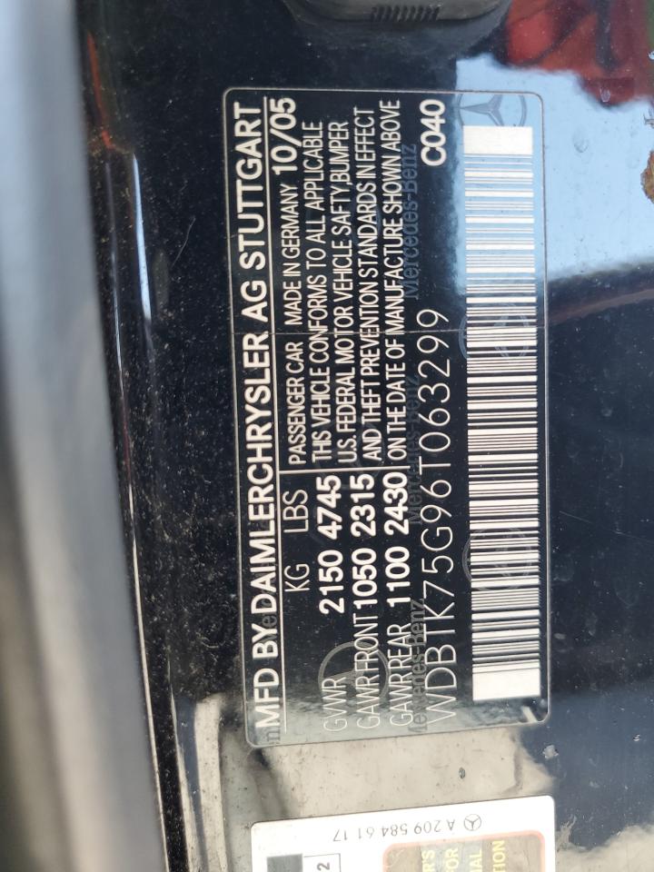 2006 Mercedes-Benz CLK-klasse VIN WDBTK75G96T063299 Copart auction photo, rear end / front end damage thumbnail 12