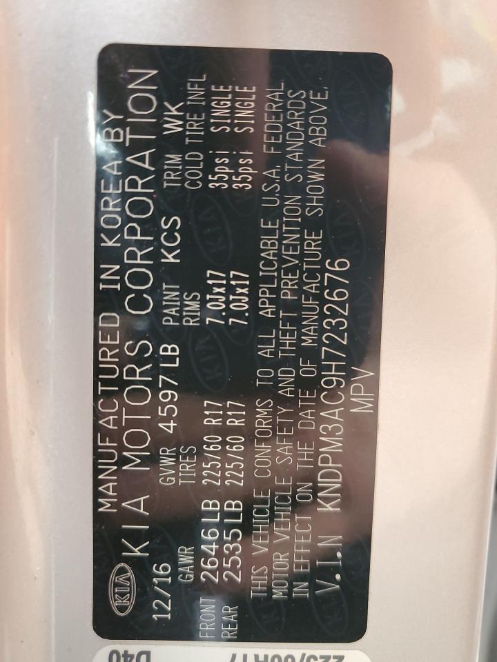 2017 KIA Sportage VIN KNDPM3AC9H7232676 Copart auction photo, front end damage thumbnail 13