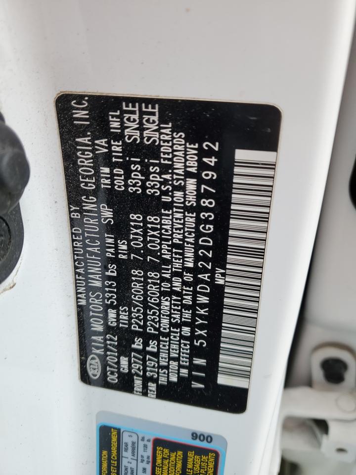 2013 KIA Sorento VIN 5XYKWDA22DG387942 Copart auction photo, mechanical damage thumbnail 13