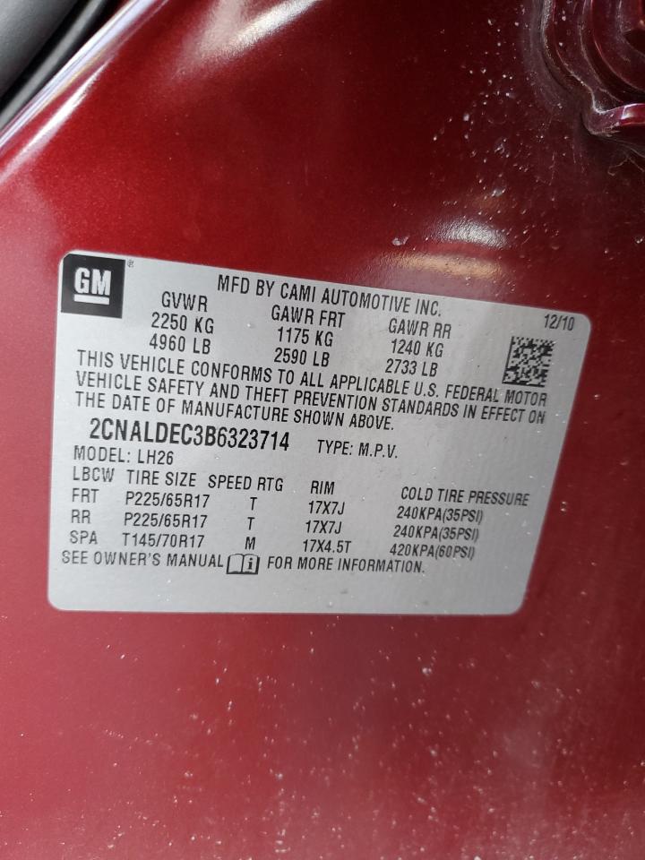 2011 Chevrolet Equinox VIN 2CNALDEC3B6323714 Copart auction photo, front end / top/roof damage thumbnail 15