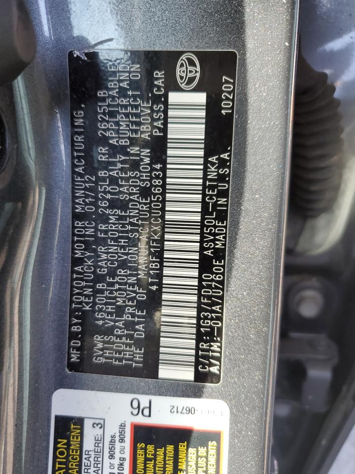 2012 Toyota Camry VIN 4T1BF1FKXCU056834 Copart auction photo, front end / rear end damage thumbnail 15