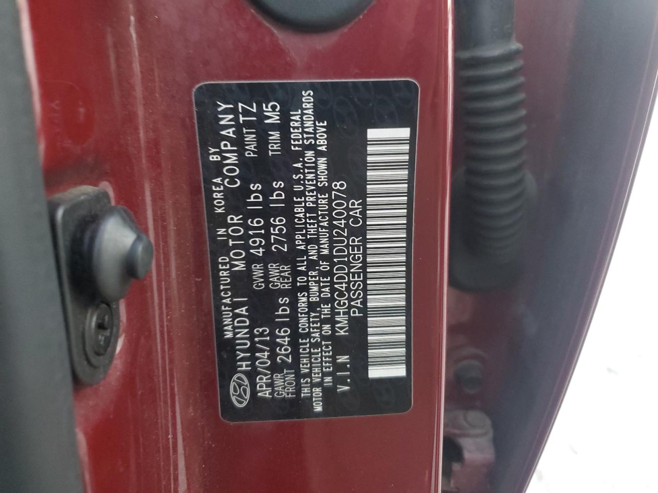 2013 Hyundai Genesis VIN KMHGC4DD1DU240078 Copart auction photo, front end / minor dent/scratches damage thumbnail 12