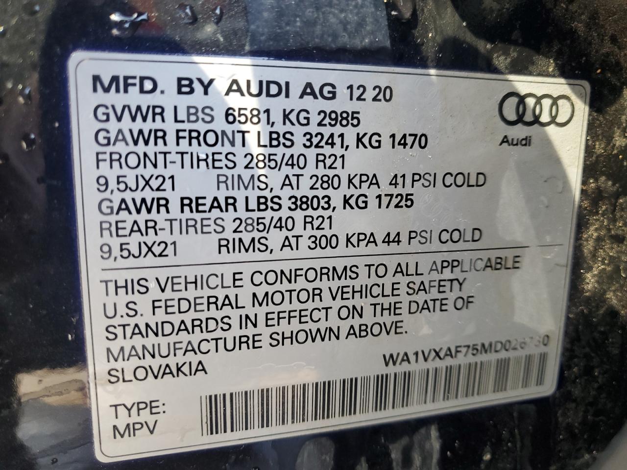 2021 Audi Q7 VIN WA1VXAF75MD026730 Copart auction photo, rollover damage thumbnail 13