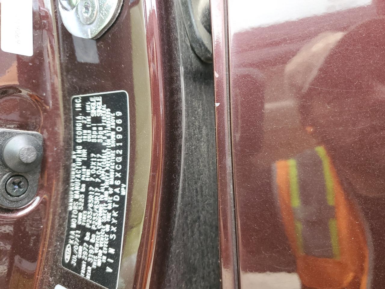 2012 KIA Sorento VIN 5XYKTDA6XCG219069 Copart auction photo, front end / side damage thumbnail 12