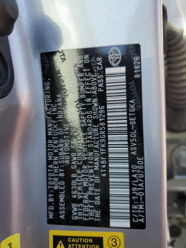 2016 Toyota Camry VIN 4T4BF1FK9GR581296 Copart auction photo, rear end damage thumbnail 12