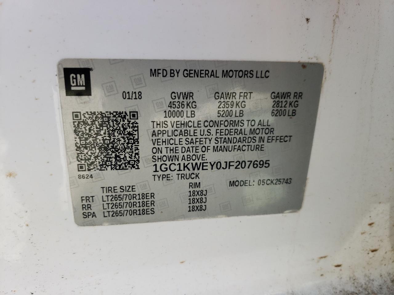 2018 Chevrolet Silverado VIN 1GC1KWEY0JF207695 Copart auction photo, side damage thumbnail 14