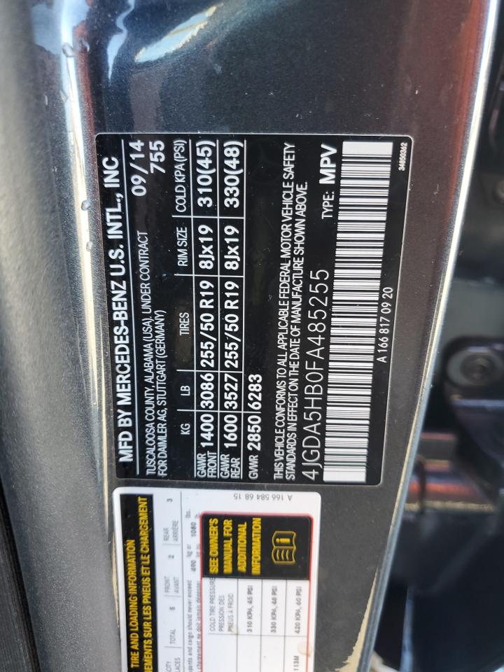2015 Mercedes-Benz M-klasse VIN 4JGDA5HB0FA485255 Copart auction photo, burn / rear end damage thumbnail 13