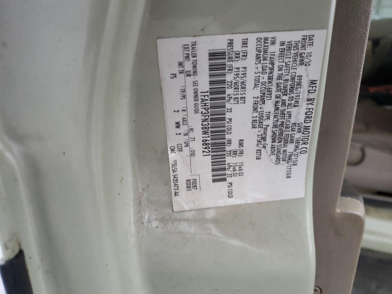 2011 Ford Focus VIN 1FAHP3FN3BW168921 Copart auction photo, rear end damage thumbnail 13