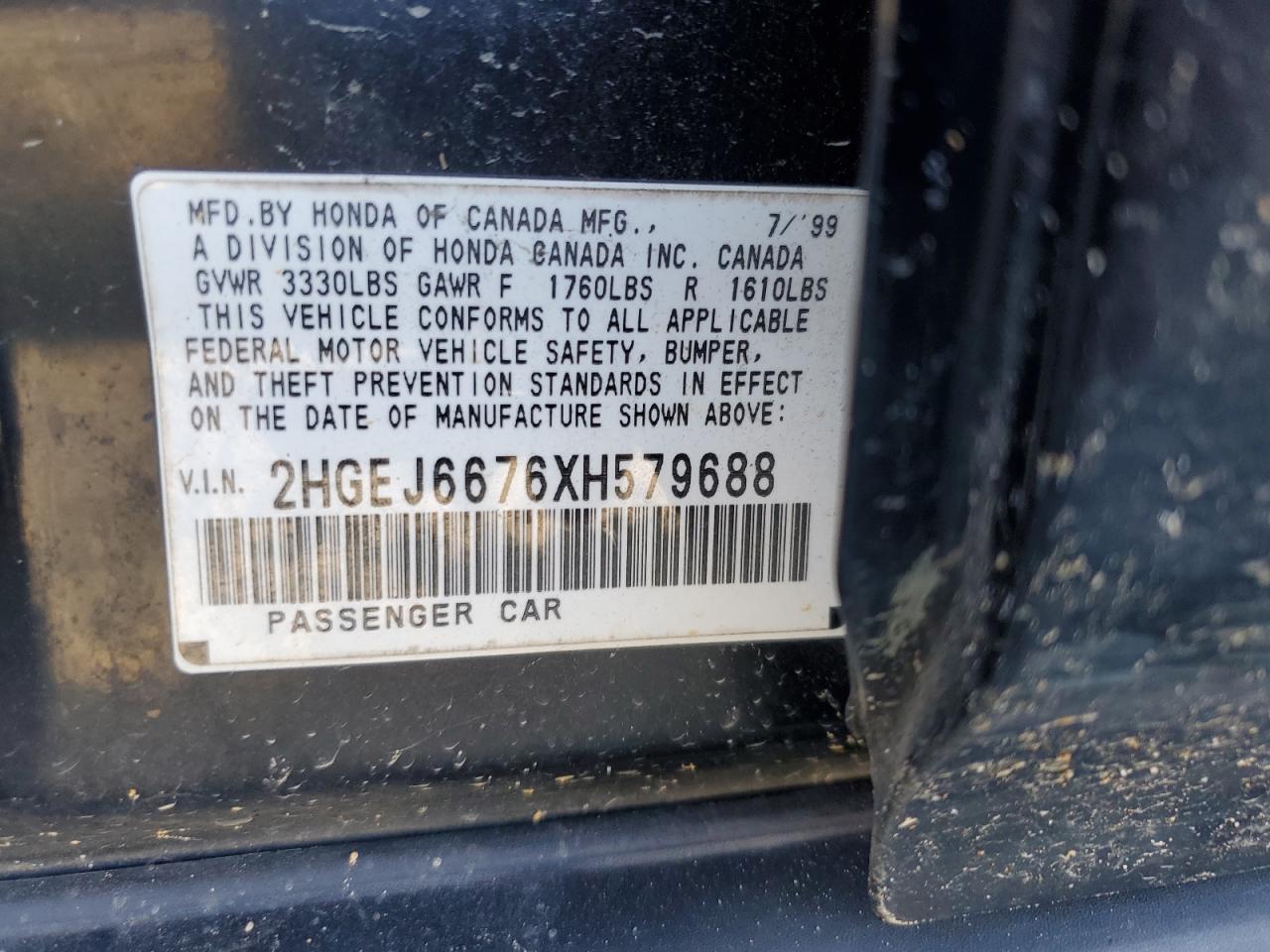 1999 Honda Civic VIN 2HGEJ6676XH579688 Copart auction photo, front end / undercarriage damage thumbnail 14