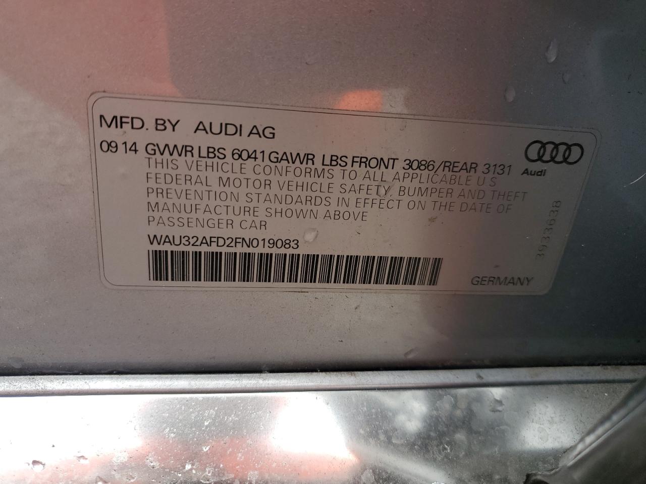 2015 Audi A8 VIN WAU32AFD2FN019083 Copart auction photo, front end damage thumbnail 15