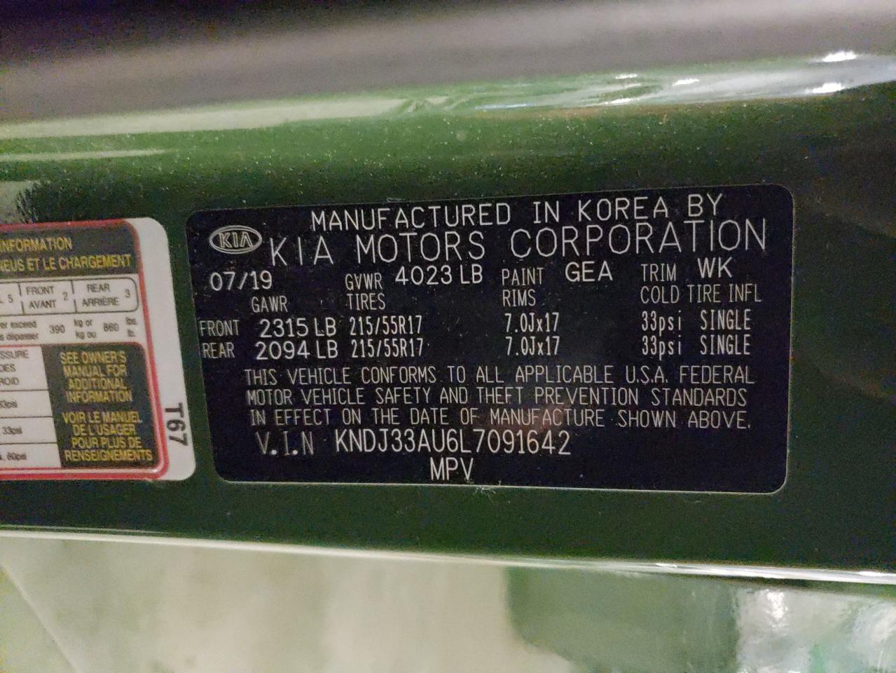 2020 KIA Soul VIN KNDJ33AU6L7091642 Copart auction photo, front end / side damage thumbnail 14