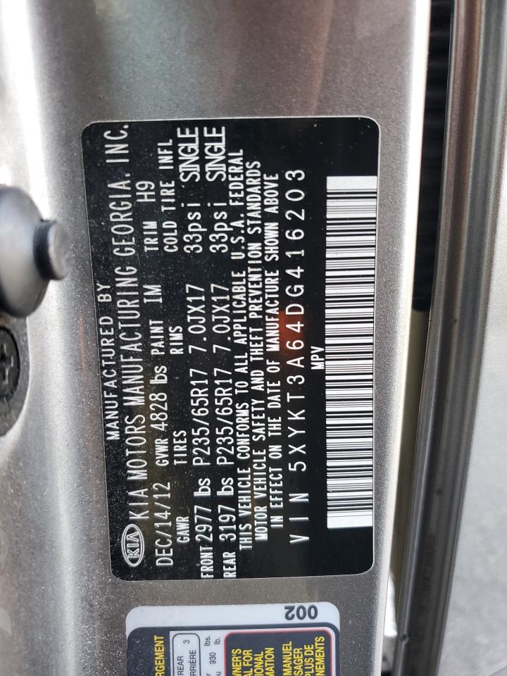 2013 KIA Sorento VIN 5XYKT3A64DG416203 Copart auction photo, front end / side damage thumbnail 13