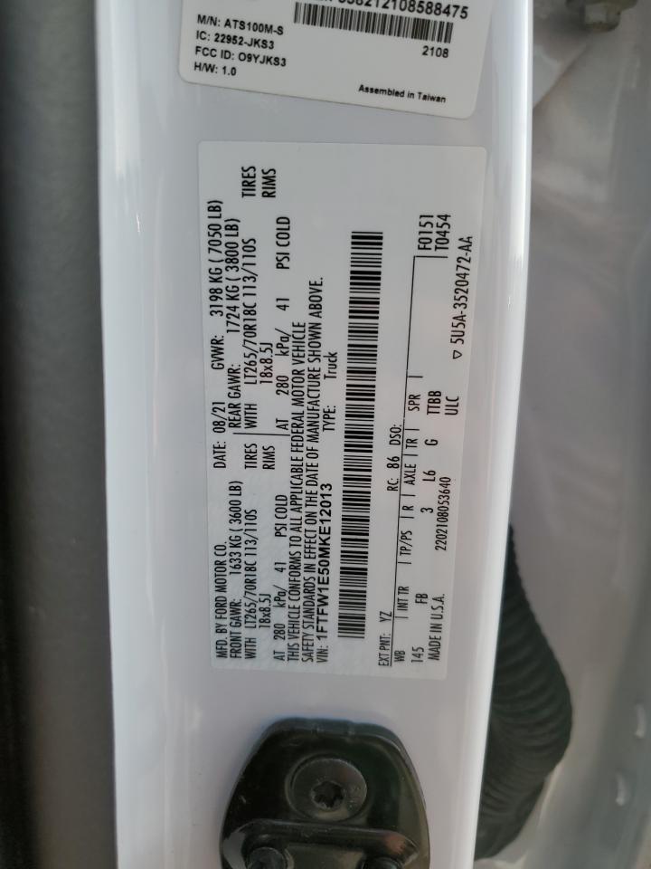 2021 Ford F-150 VIN 1FTFW1E50MKE12013 Copart auction photo, minor dent/scratches damage thumbnail 14