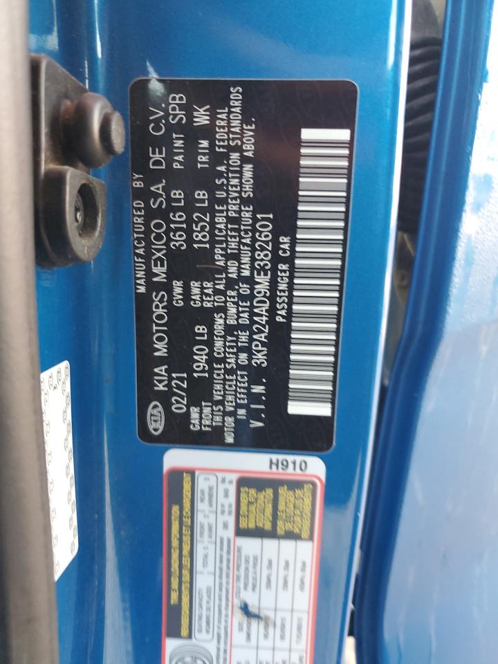 2021 KIA Rio VIN 3KPA24AD9ME382601 Copart auction photo, side damage thumbnail 14