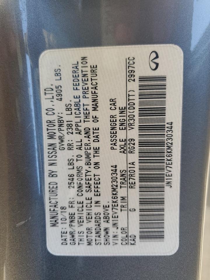 2019 Infiniti Q60 VIN JN1EV7EK6KM230344 Copart auction photo, rear end / side damage thumbnail 12