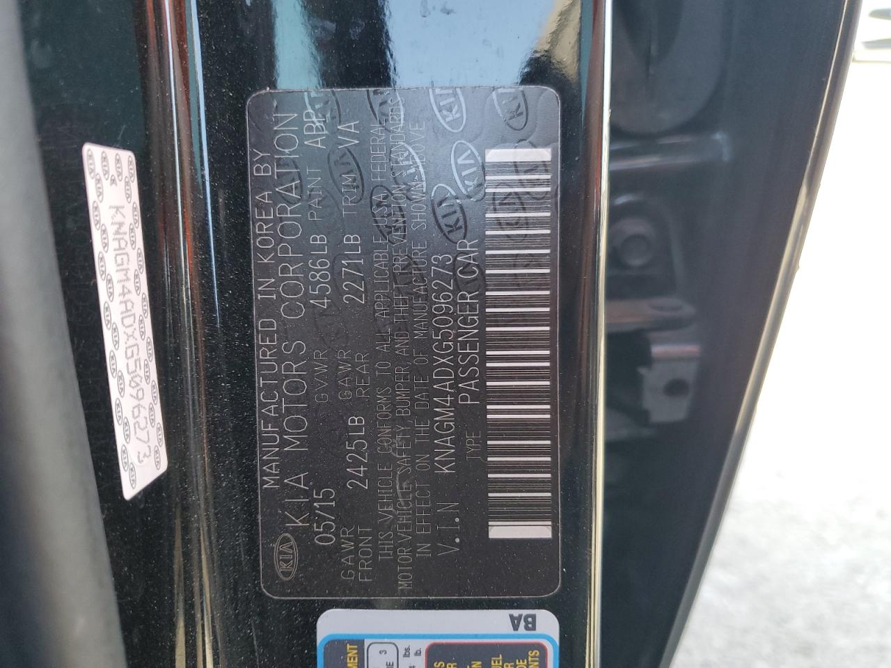 2016 KIA Optima VIN KNAGM4ADXG5096273 Copart auction photo, front end / side damage thumbnail 12