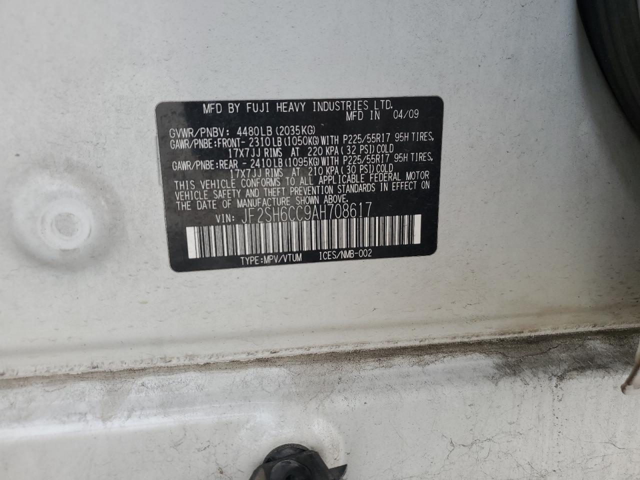 2010 Subaru Forester VIN JF2SH6CC9AH708617 Copart auction photo, all over damage thumbnail 13