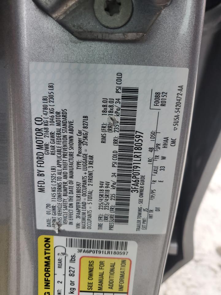 2020 Ford Fusion VIN 3FA6P0T91LR180597 Copart auction photo, all over damage thumbnail 12