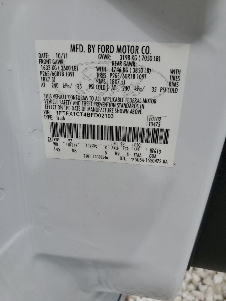 2011 Ford F-150 VIN 1FTFX1CT4BFD02103 Copart auction photo, front end damage thumbnail 12