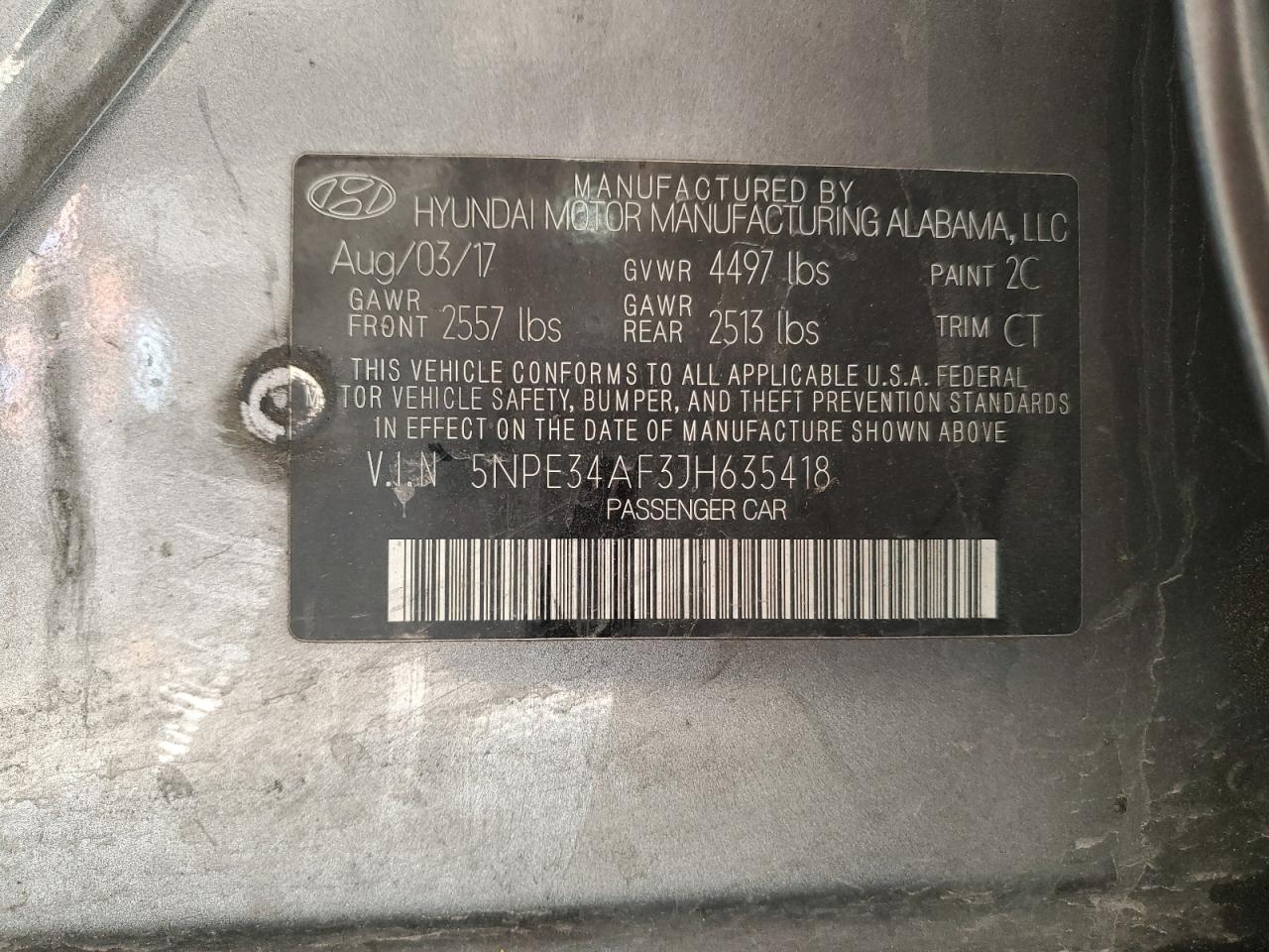 2018 Hyundai Sonata VIN 5NPE34AF3JH635418 Copart auction photo, front end damage thumbnail 12