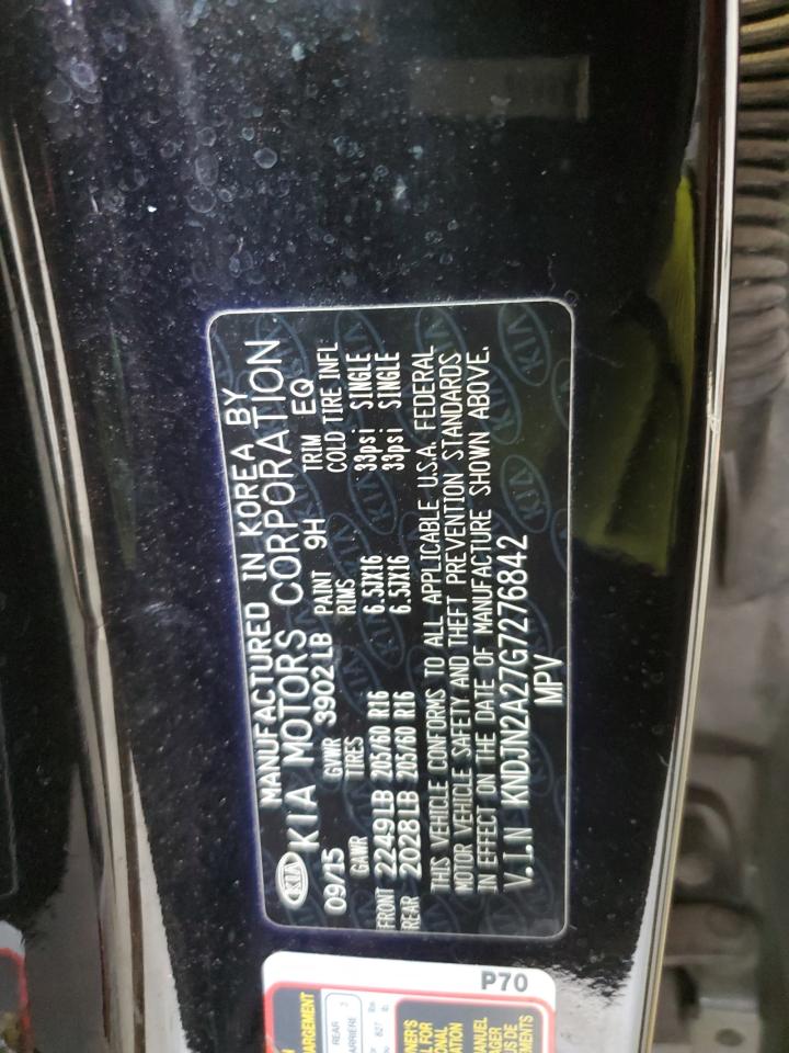 2016 KIA Soul VIN KNDJN2A27G7276842 Copart auction photo, vandalism damage thumbnail 15