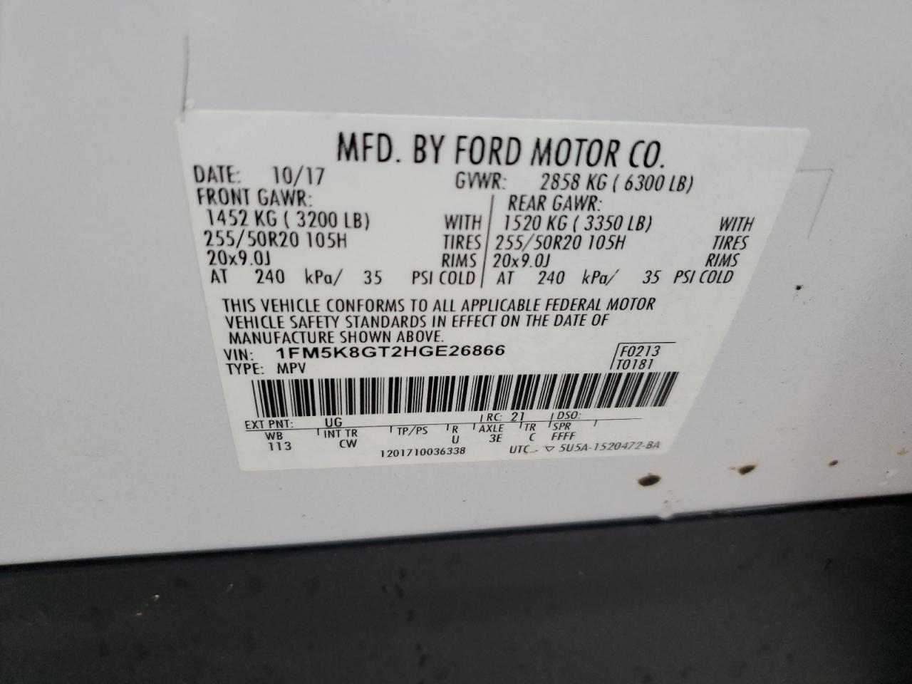 2017 Ford Explorer VIN 1FM5K8GT2HGE26866 Copart auction photo, front end damage thumbnail 14