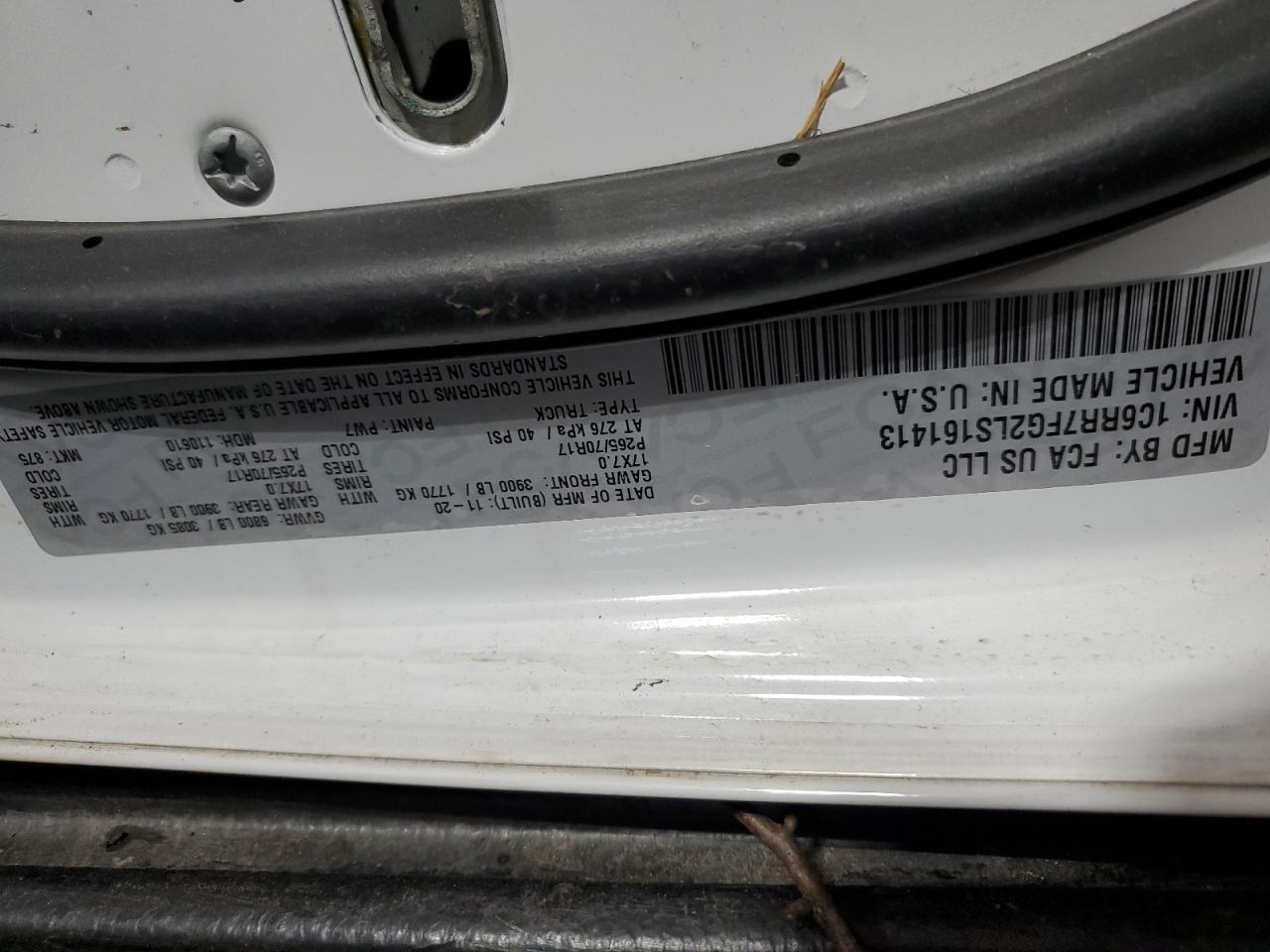 2020 RAM 1500 VIN 1C6RR7FG2LS161413 Copart auction photo, front end / side damage thumbnail 13