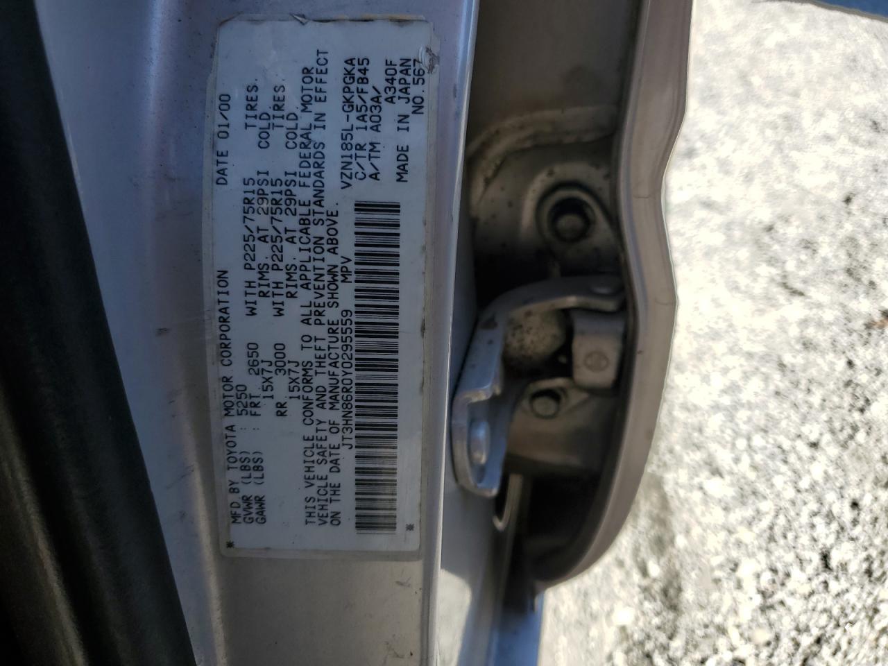 2000 Toyota 4Runner VIN JT3HN86R0Y0295559 Copart auction photo, front end damage thumbnail 12