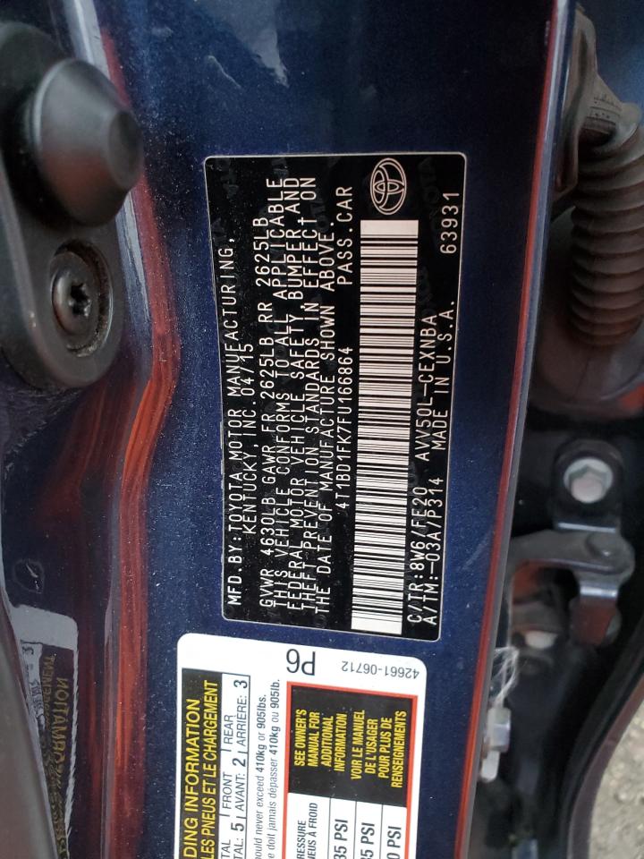 2015 Toyota Camry VIN 4T1BD1FK7FU166864 Copart auction photo, front end damage thumbnail 14