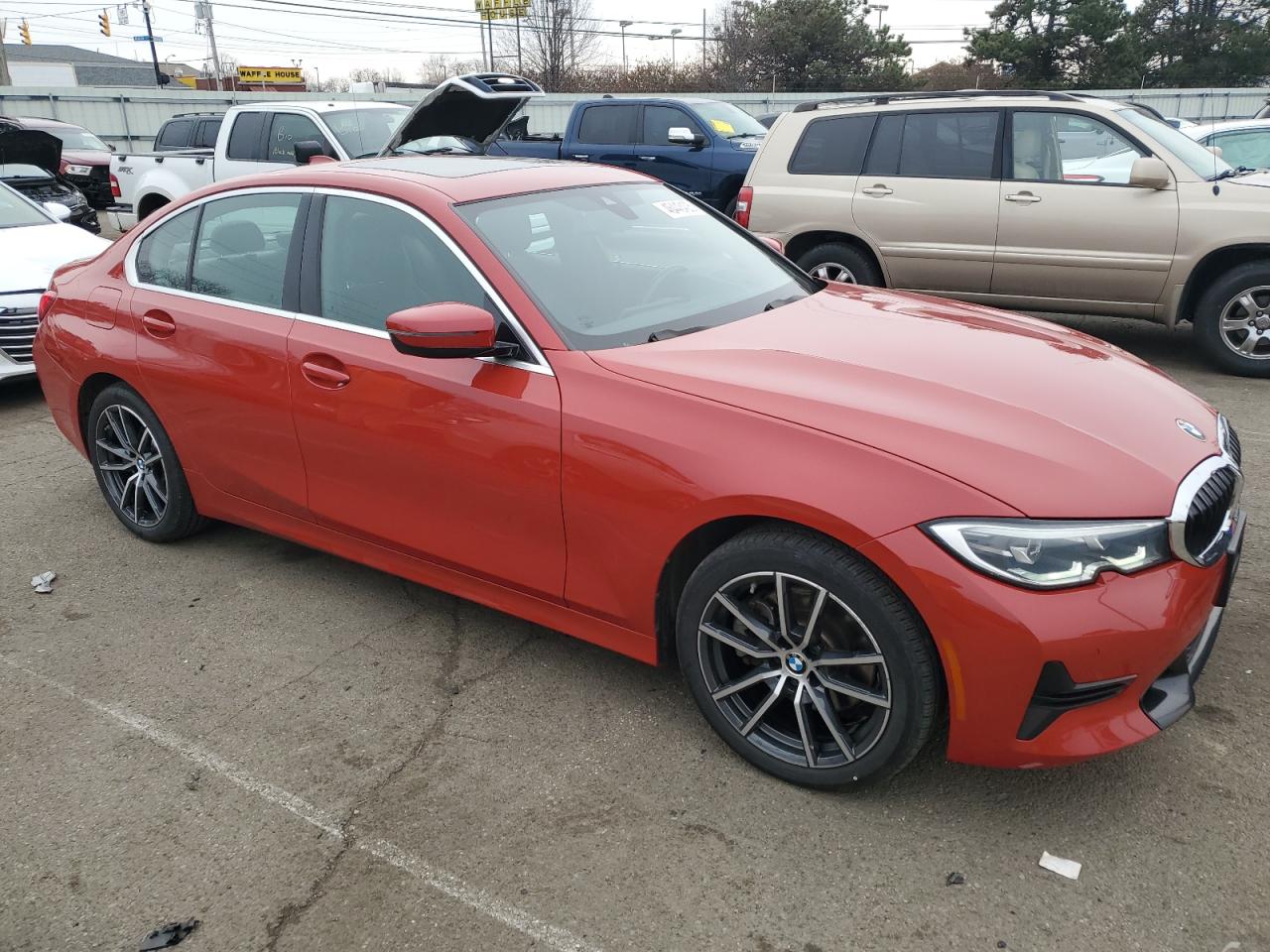 2021 BMW 3er VIN 3MW5R7J05M8B50200 Copart auction photo, side / rear end damage thumbnail 4