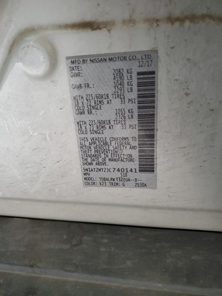 2018 Nissan Rogue VIN 5N1AT2MT2JC740141 Copart auction photo, front end / minor dent/scratches damage thumbnail 14