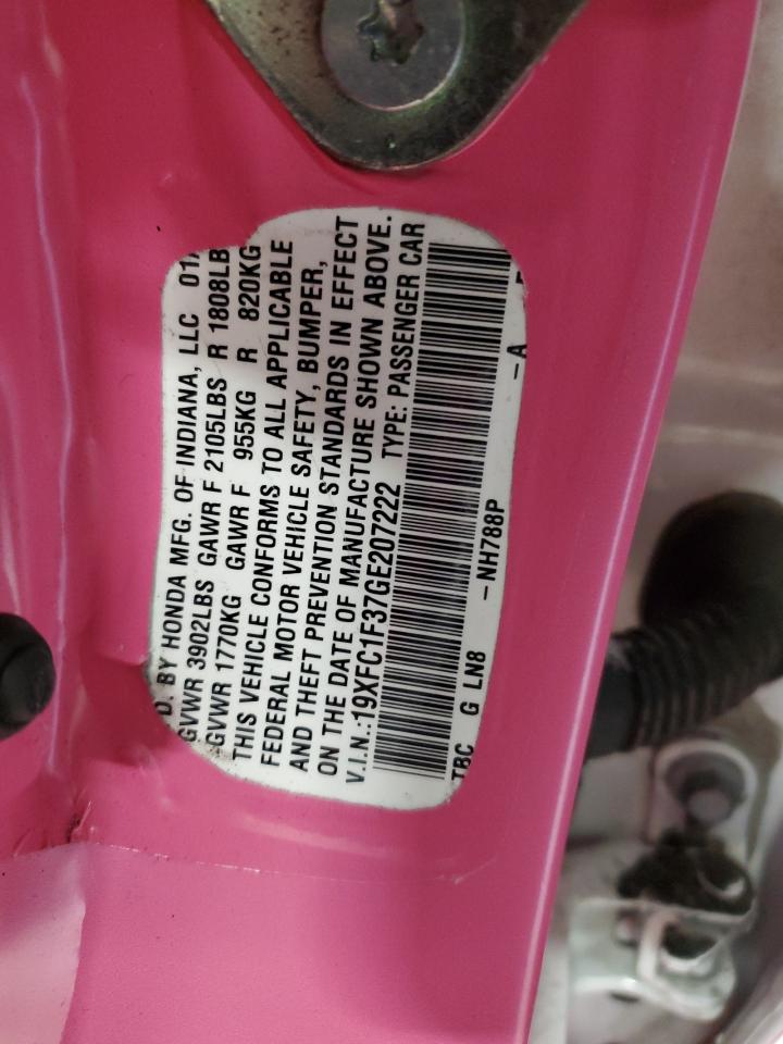2016 Honda Civic VIN 19XFC1F37GE207222 Copart auction photo, front end / rear end damage thumbnail 13