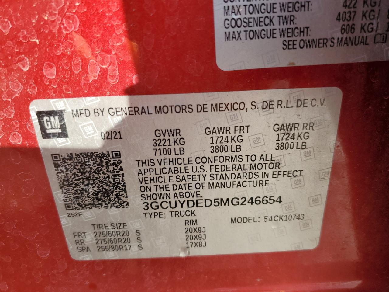 2021 Chevrolet Silverado VIN 3GCUYDED5MG246654 Copart auction photo, side damage thumbnail 14