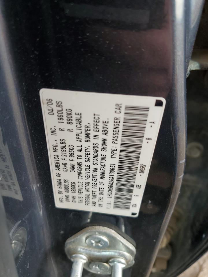 2006 Honda Accord VIN 1HGCM56426A130651 Copart auction photo, side damage thumbnail 12