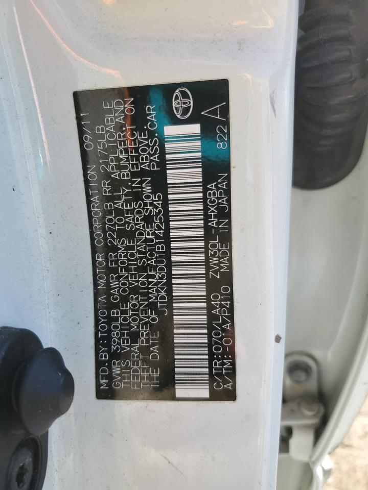 2011 Toyota Prius VIN JTDKN3DU1B1425345 Copart auction photo, front end / side damage thumbnail 14
